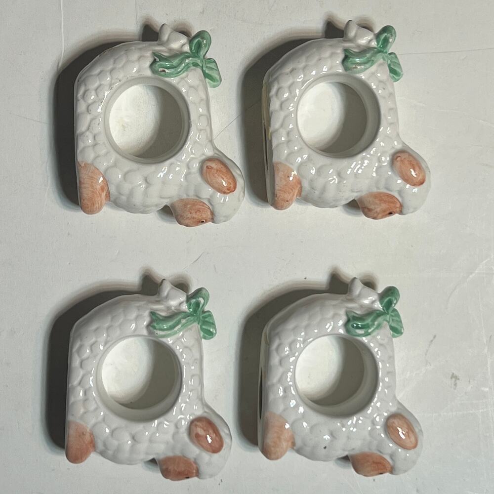 Vintage Lamb Sheep Ceramic Napkin Rings Set of 4 Taiwan ROC